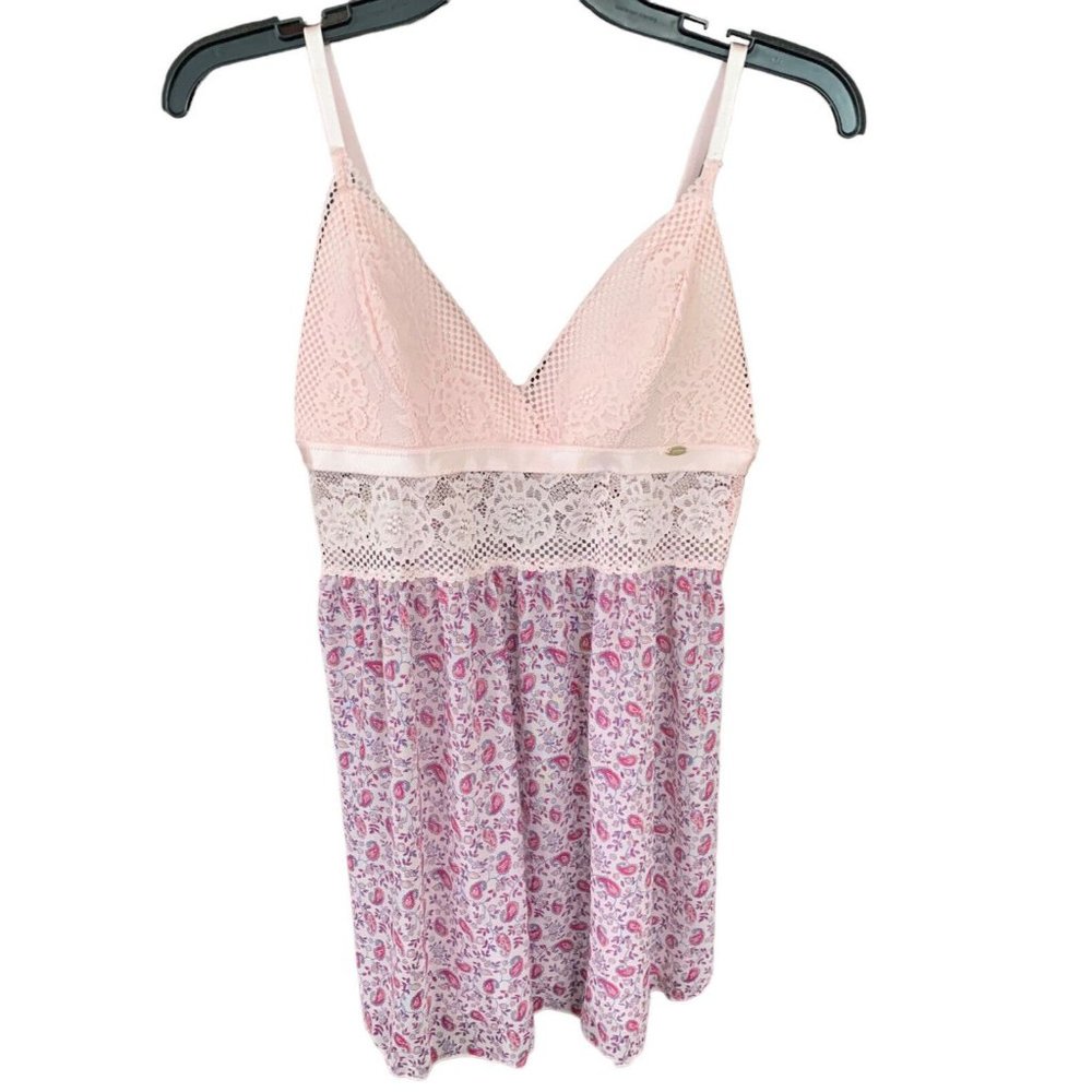 Jessica Simpson Babydoll Lingerie Nightie Lace Sheer Pink With Undies Size M